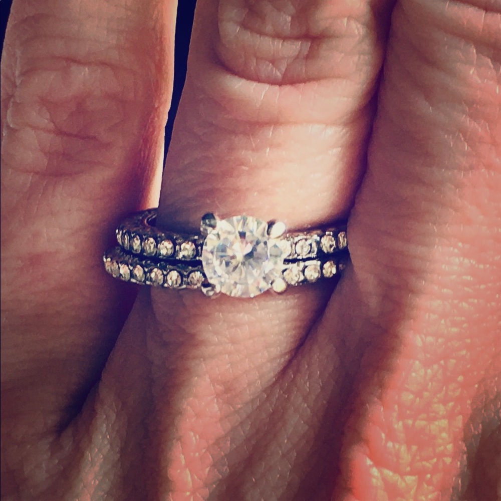 Size 6 white sapphire engagement ring set.